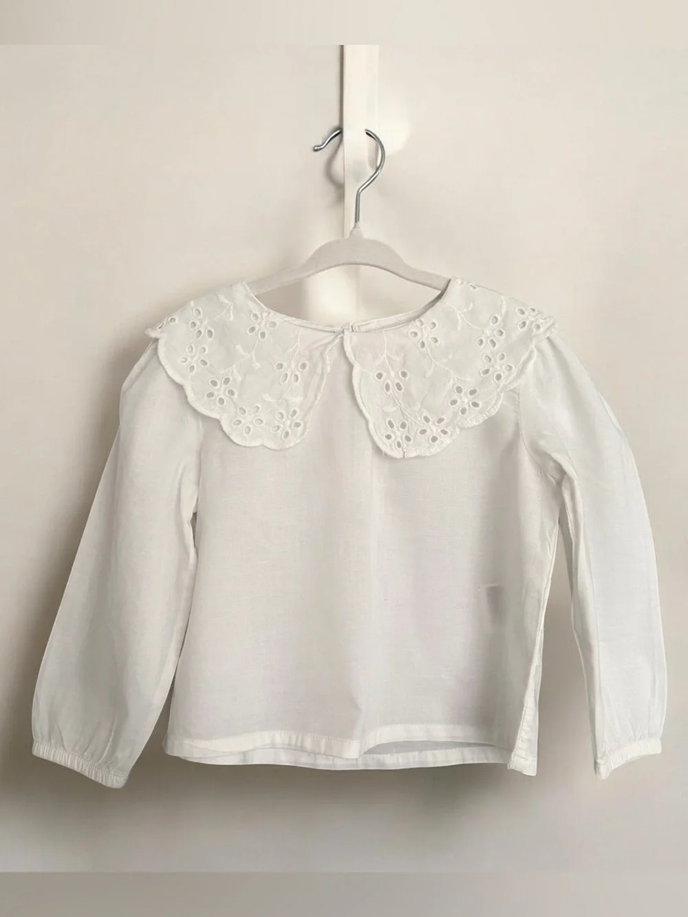 H&M White Eyelet Collar Long-Sleeve Top for Kids